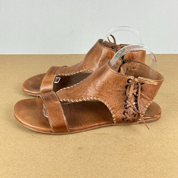 Bed Stu Nina Leather Sandals Womens 9 Brown Side Zip Open Toe Open Heel - Picture 1 of 10
